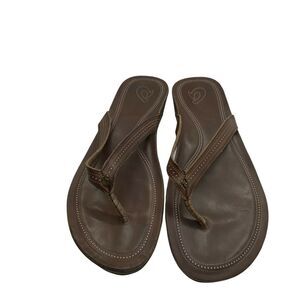 OluKai Flip Flop Sandal Women's OLA-W 20322-4848 Brown Leather Slip On Size 10 W